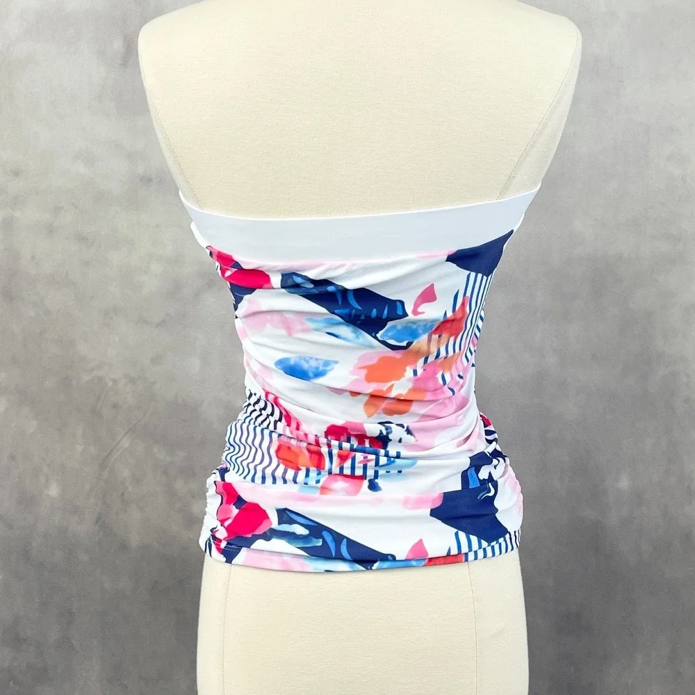 Floral Striped Tube Top Womens‎ Small Stretch Ruched Y2K Indie Tropical Resort